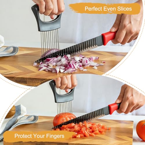 Stainless Steel Onion Holder with French Fry Cutter | Safe Slicing Tool