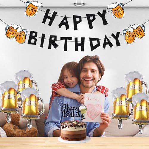 Black Beer Birthday Banner Set for Men & Women - Party Decorations