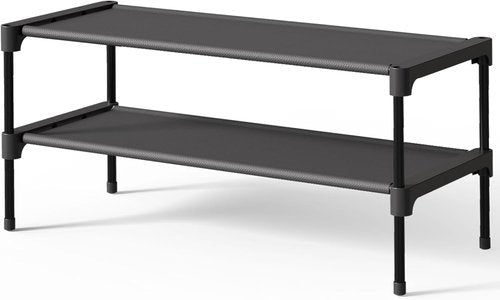 Kitsure Shoe Rack - Stackable Non-Woven Shoe Organizer for Closet & Entryway | 2-Tier, 27.5" Wide, Black
