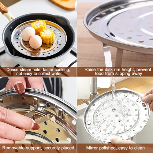 MEGANEOPRE 6.7-inch Round Stainless Steel Steamer Basket with Silicone Liners for Vegetables & Seafood
