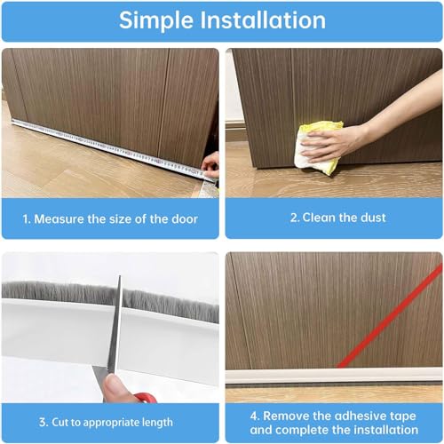 39-Inch White Door Draft Stopper with Brush - Adhesive Seal for Gaps