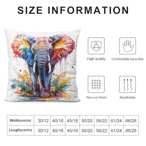 Watercolor Elephant Floral Throw Pillow Cover 18x18 Inch Soft Plush