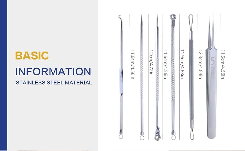 Blackhead Remover Tool Kit - 6-Piece Stainless Steel Blemish Extractor Set