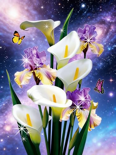 NebuIuxe Calla Lily and Iris Galaxy 5D Diamond Painting Kit 12x16