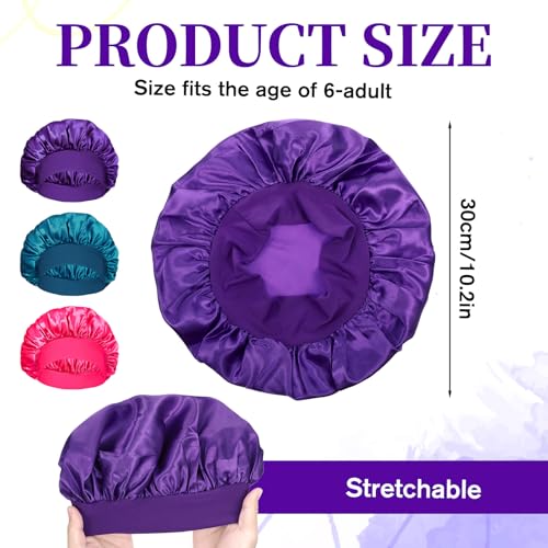 Ajcotahm 3-Pack Satin Sleep Bonnets for Kids - Silk Hair Caps with Wide Bands