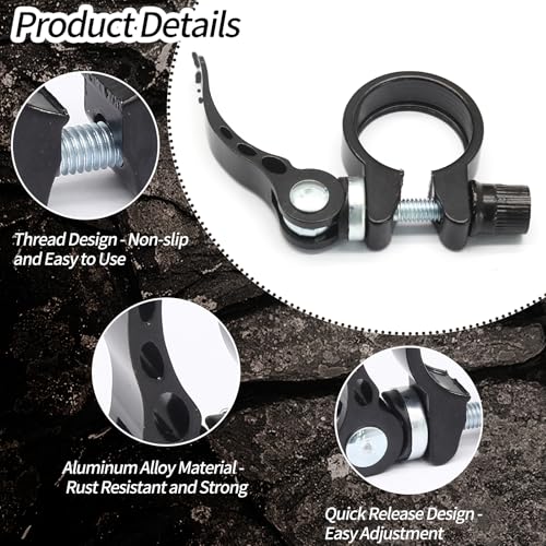 28.6mm Bicycle Seat Post Clamp, Aluminium Alloy Bike Quick Release Clamp Seatpost Collar, Type 1, Black