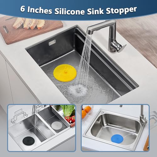 Universal 6-Inch Silicone Drain Stopper - 5-Pack in 5 Assorted Colors