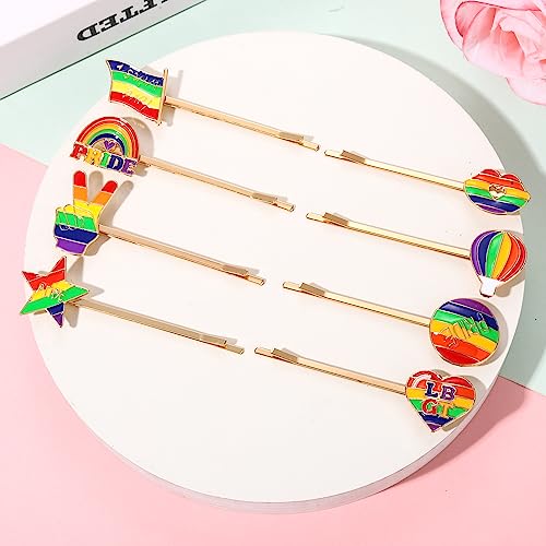Rainbow Hair Clips 2 Inch Enamel Hairpins 8-Piece Pride Hair Accessories