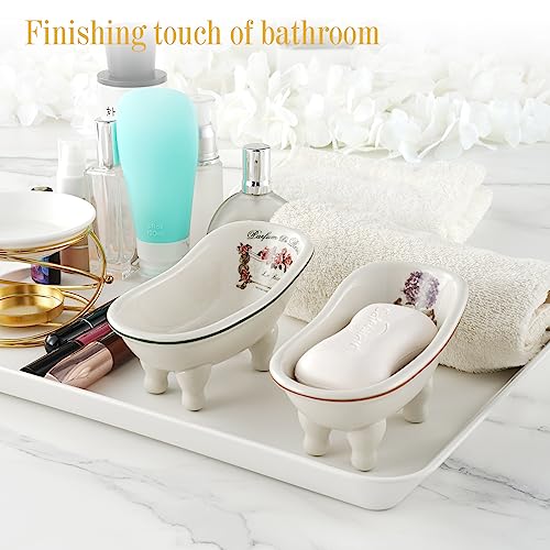 Little World Retro Ceramic Bathtub Soap Dish - 2PCS Self-Draining Holder