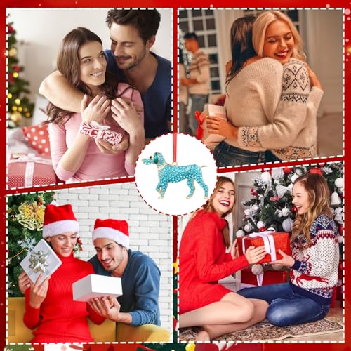 Teal Metal Dog Christmas Ornament - Diamond-Embellished Decor