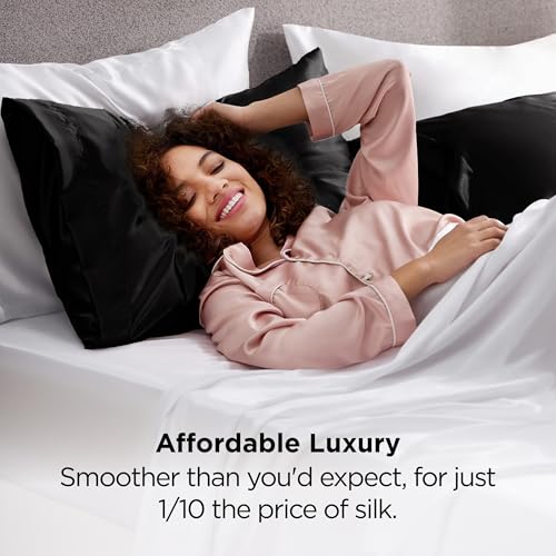 Bedsure Satin Pillowcases King Size Set of 2 - Black Silk-Like Bedding