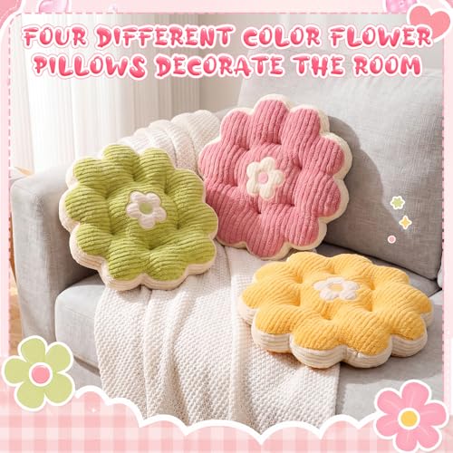 Colorful Flower Floor Pillow Cushion Set - 15.75 Inch Plush Kid & Petals