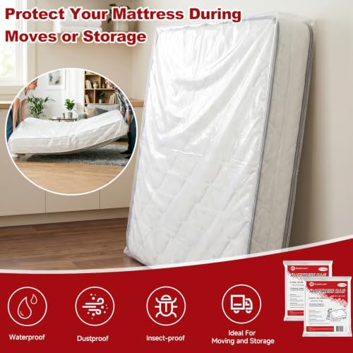 Kingplast Mattress Moving Bag - Queen/King Size, 2-Pack, 1.5 Mil Heavy Duty