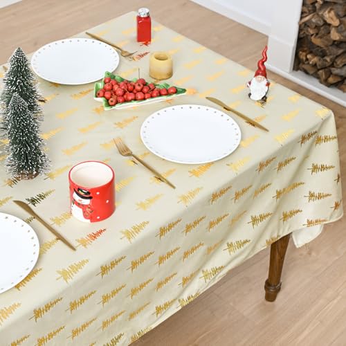 Horaldaily Beige Christmas Tree Sequin Tablecloth 60x140 Inch Rectangular