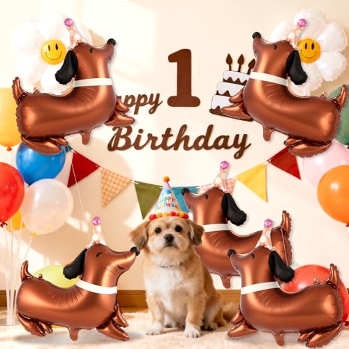 Dachshund Dog Birthday Balloons - 8 Pcs Foil Party Decor