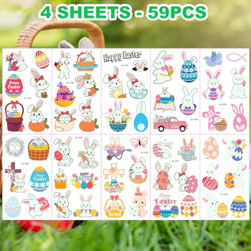 Glow in the Dark Easter Temporary Tattoos 59 Pcs - Waterproof Party Favors