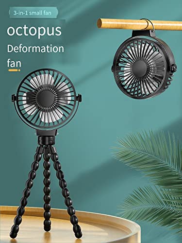 Portable Handheld Fan with Octopus Tripod - Black Personal Cooling Fan for Car Seat & Outdoor Use
