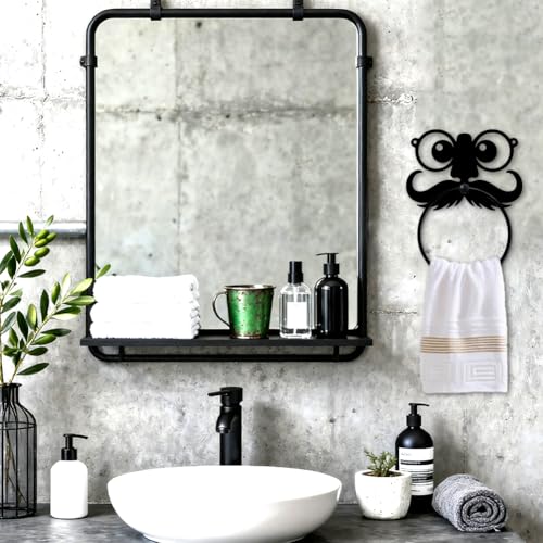 Eye Beard Towel Ring Wall Organizer Vintage Metal Towel Holder - Black