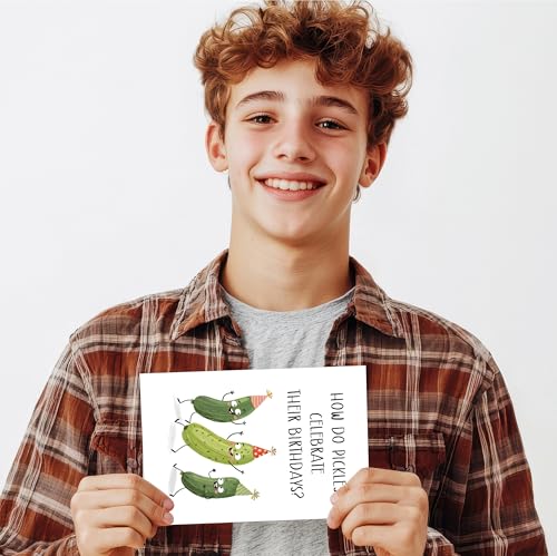 Funny Pickle Birthday Card for Foodies - Humorous 10 Pack