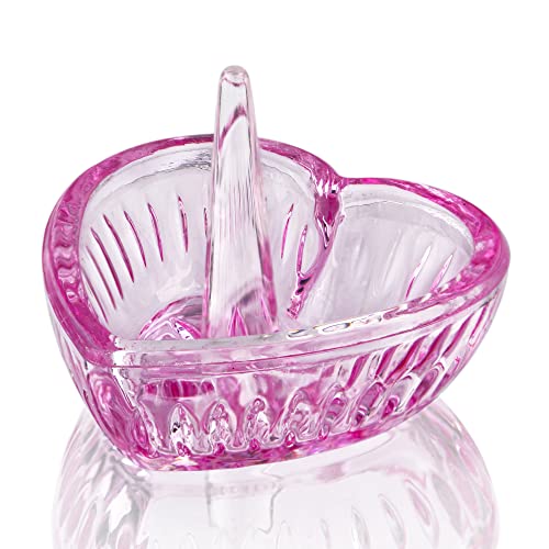 Pink K9 Crystal Heart Ring Holder Dish for Jewelry Organization
