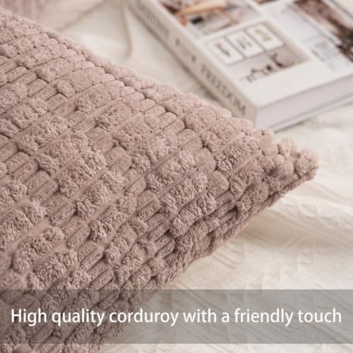 Corduroy Decorative Throw Pillow Covers 26x26 Inch Pack of 2 Light Brown
