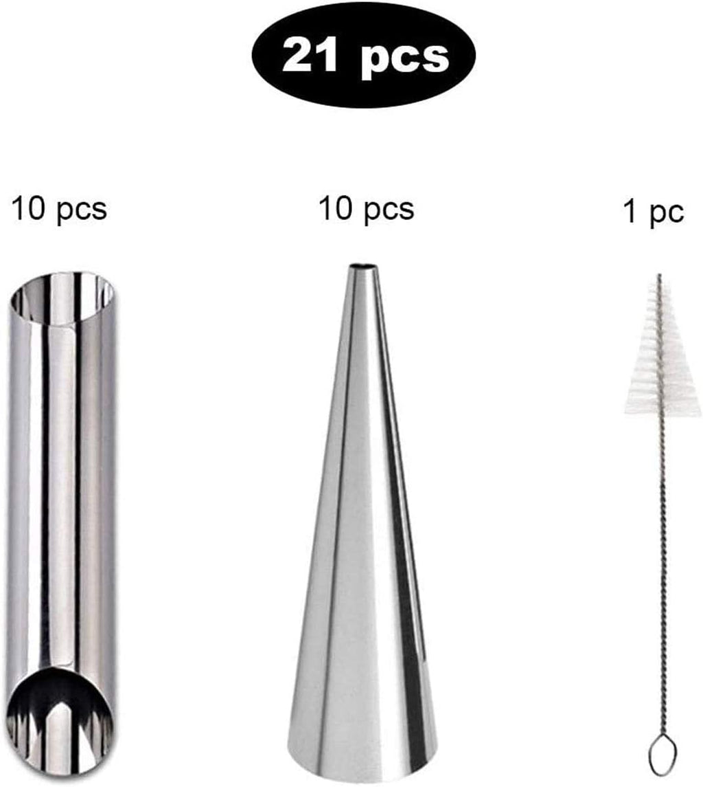 Skiennix Cream Horn Molds - 21 Pcs Stainless Steel Cannoli Form Tubes for Perfect Pastry Rolls