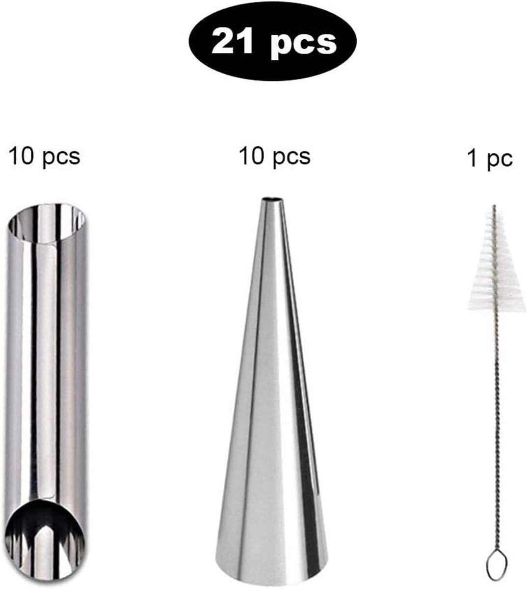 Skiennix Cream Horn Molds - 21 Pcs Stainless Steel Cannoli Form Tubes for Perfect Pastry Rolls