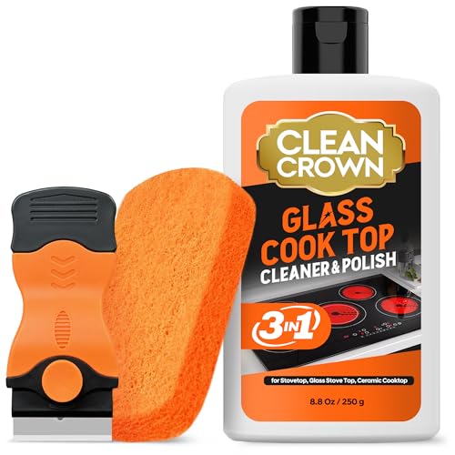 CleanCrown 3-in-1 Cooktop Cleaner Kit, 8.8 Oz - Glass & Ceramic Stove Cleaner