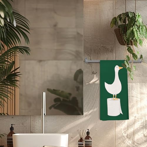 Funny Goose Hand Towels - Dark Green Farm Animal Decor, 16x24