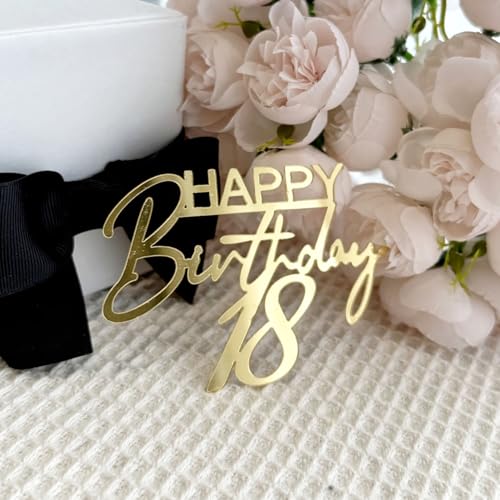 Happy Birthday 18 Cake Topper - Gold Acrylic Decoration