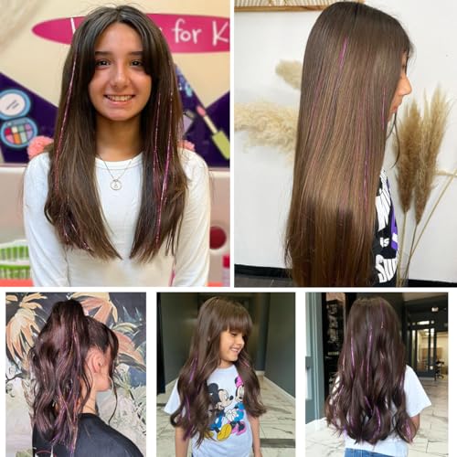 ShowJarlly Pink Hair Tinsel Clip In Extensions 18 Pcs Kit