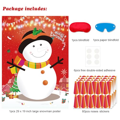 Pin the Nose on the Snowman Game Set for Kids - Christmas Party Fun