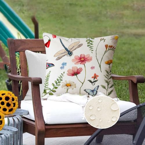 RABUSOFA Waterproof Spring Summer Pillow Covers 18x18" - Multicolor Set of 2 for Outdoor Furniture