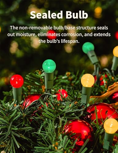 Christmas String Lights 2 Pack 24ft 70 LED G15 Globe Red Green White