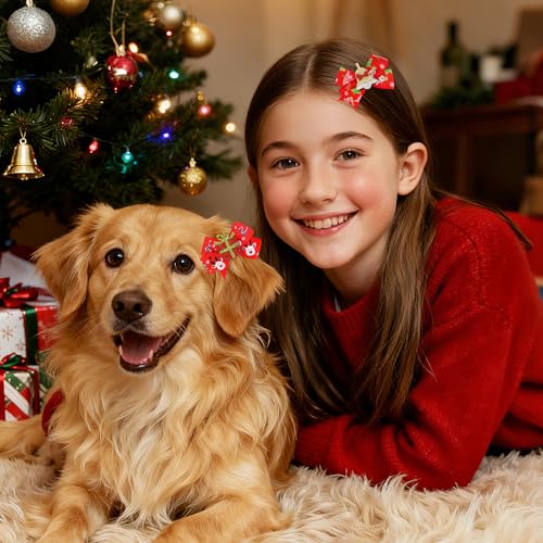 Christmas Hair Bows 6 PCS 3 Inch Grosgrain Ribbon Holiday Clips for Kids