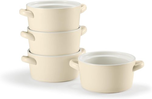 Kook Soup Crocks - Ceramic Stackable Bowls | Oven, Microwave & Dishwasher Safe, 18 oz, Set of 4 (Ivory)