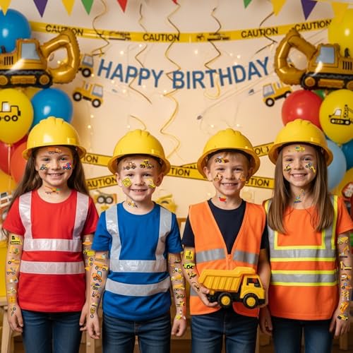 VNXCRAFTIES Construction Temporary Tattoos for Kids Birthday Party Favors