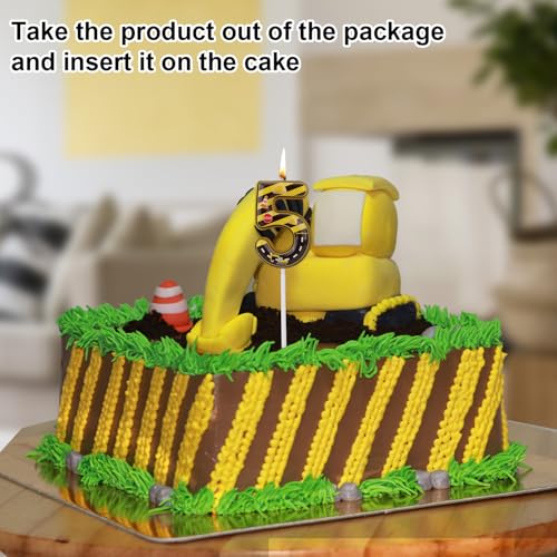 Construction Birthday Number 5 Candle - Yellow & Black Stripes