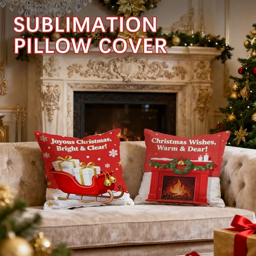 Christmas Pillow Covers - 4 Pack DIY Sublimation Blank Cushion Cases 16x16