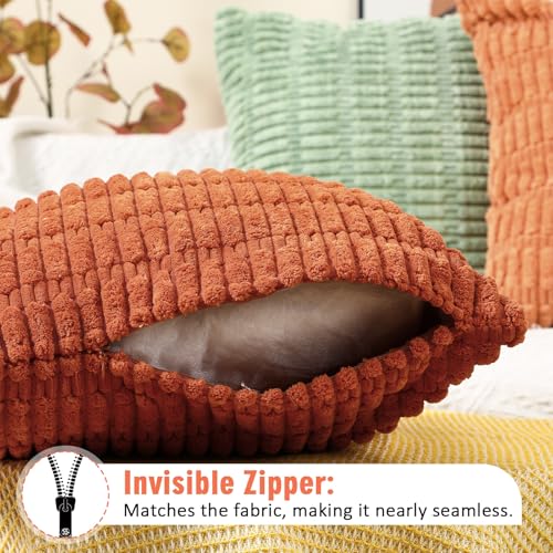 Breling Set of 4 Boho Striped Corduroy Throw Pillow Covers 18x18