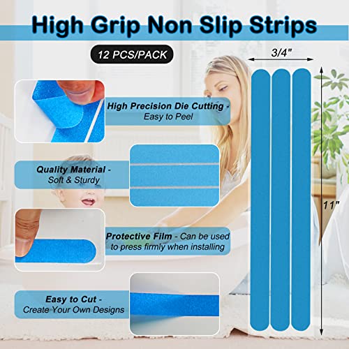 S&X Non-Slip Bath Stickers, Blue, 12 Gritty Textured Strips