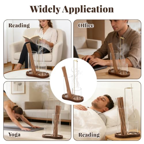 Brown 2-in-1 Glass Incense Holder with Ash Collector for Meditation