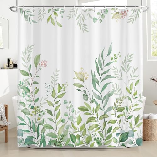 Sage Eucalyptus Leaves Shower Curtain with 12 Hooks - 72x72 inch