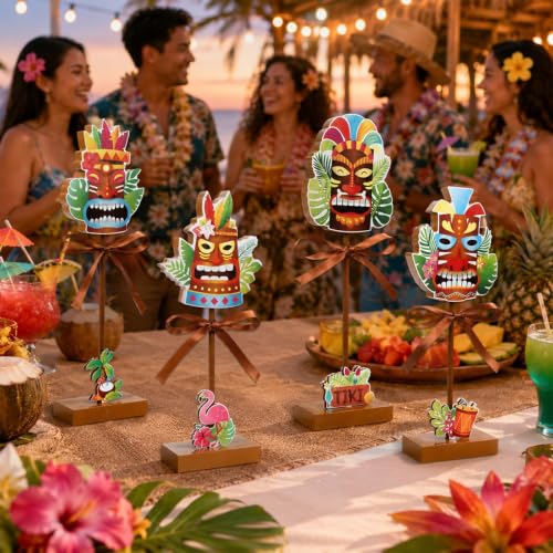 Hawaiian Tiki Wooden Table Decor Set - 4 Tiered Centerpieces