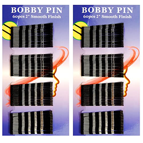 Black Bobby Pins 2 Inch Smooth Finish Hair Pins for Updos (120 Count)