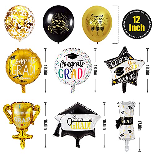 38PCS Graduation Balloons Set - Black & Gold Confetti Decor
