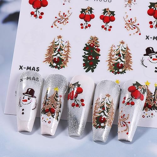Christmas Nail Art Stickers 6 Sheets 3D Self-Adhesive Holiday Decals