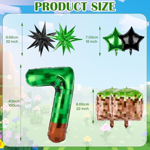 40 Inch Green Pixel Number 7 Balloon Set - 7 Pcs Party Decor
