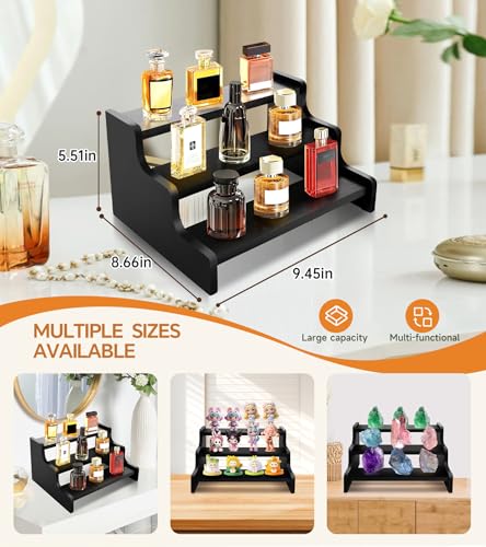 3-Tier Wooden Cologne Organizer Stand - Black, 9.4in Display Risers