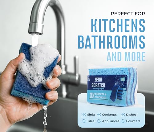 RSLIFE Dual-Sided Blue Scrub Sponges - Pack of 6 for Kitchen & Bath